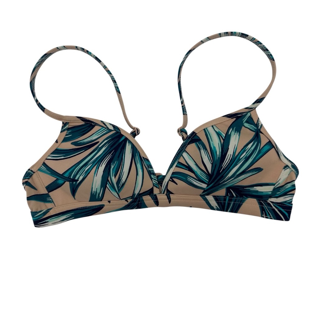 Tropical Leaf Bikini Top Light Pink Bathing Suit Lightly Padded Size XS